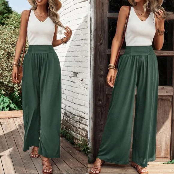 Boho black solid wide leg pants - Picture 6 of 16